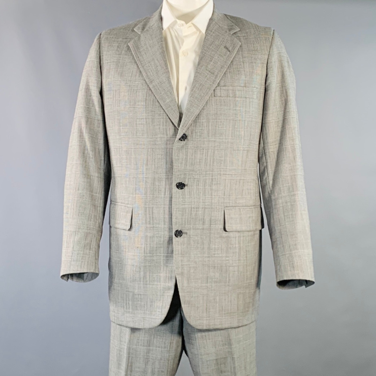 O'connell's Size 42 Long Black White Plaid Wool Notch Lapel Suit